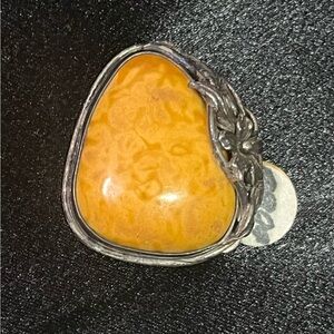 Vintage Butterscotch Egg Yolk Baltic Amber set in Silver Floral Brooch